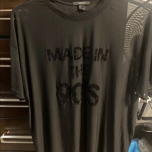 "Made in the 90's" Graphic Tee - Black Text on Black Sheer
